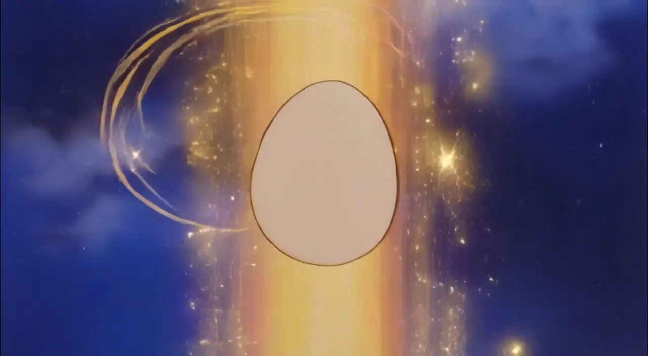 FLUX 3 image: an egg suspended in swirling golden magical light